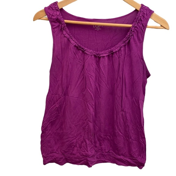 Ann Taylor LOFT tank top petite purple ruffle scoop neck Size LP - Picture 1 of 6